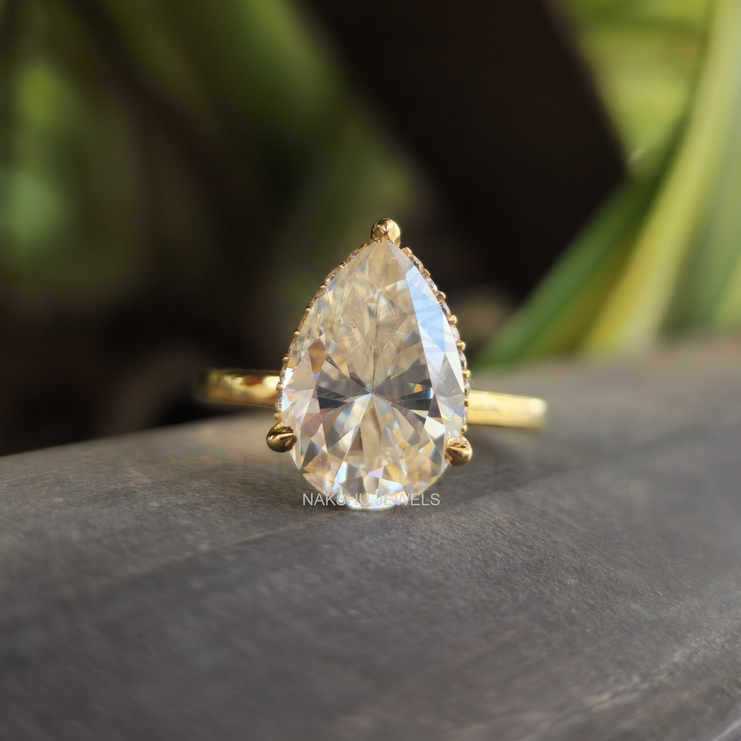 Pear Cut Hidden Halo Moissanite Solitaire Engagement Ring