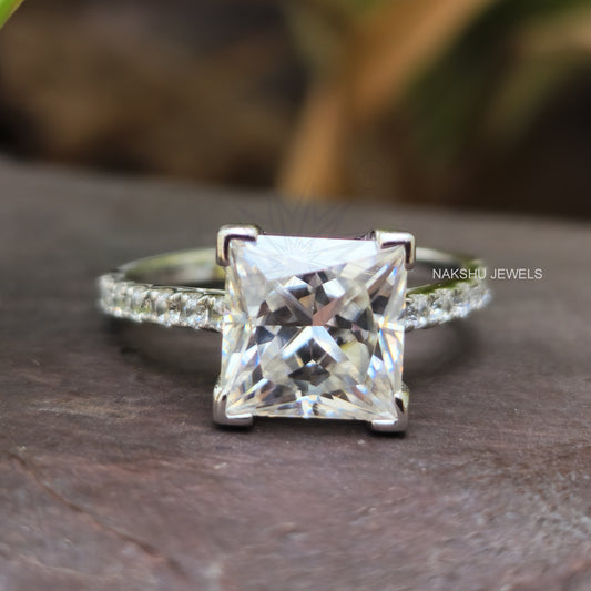 3CT Princess Cut Moissanite Engagement Ring For Her, White Gold Anniversary Ring Gift