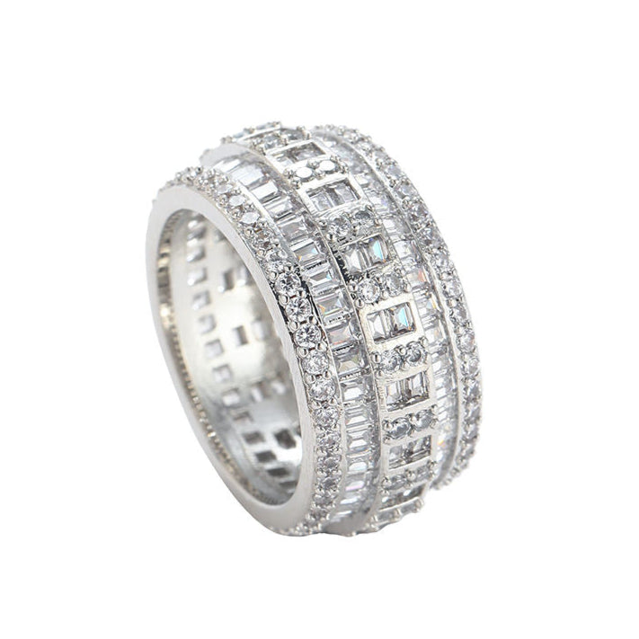 Classic Full Eternity Round & Baguette Cut Moissanite Pave Band, Wide Band Diamond Ring, Iced Out Men's Wedding Band