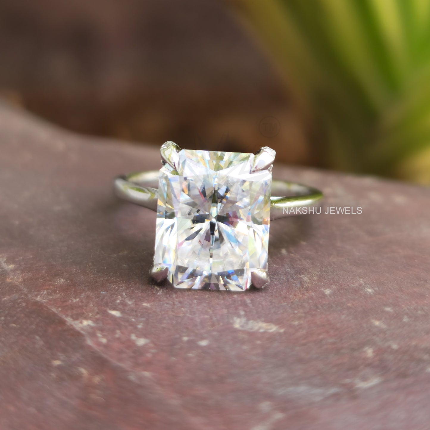 Radiant Cut Moissanite Hidden Accent Solitaire Engagement Ring
