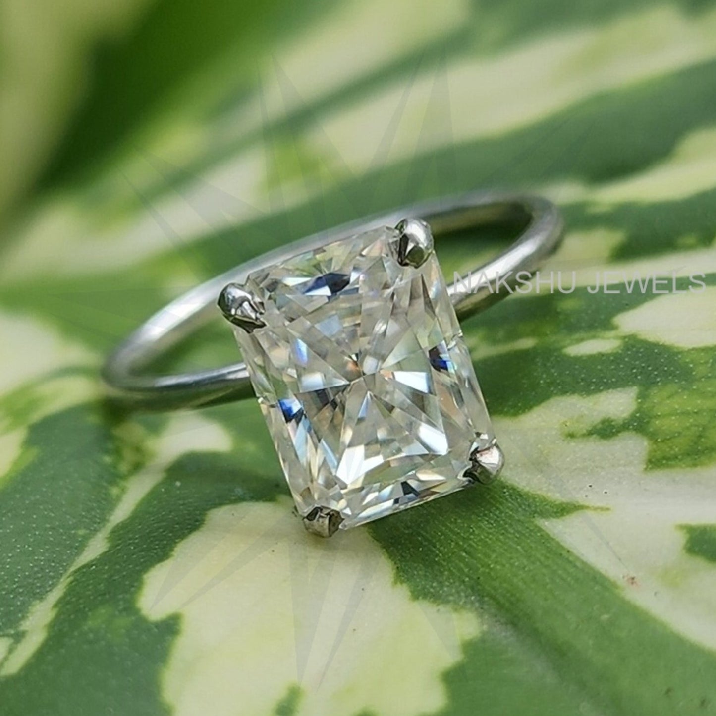 Radiant Cut Moissanite Solitaire Engagement Ring