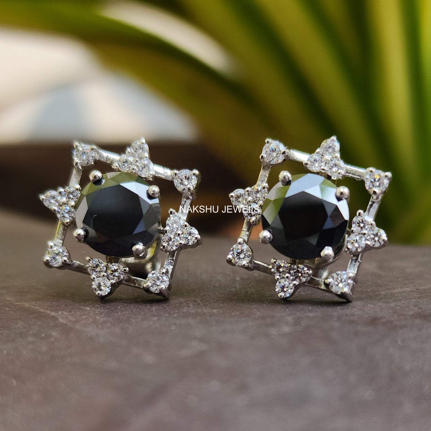 Art Deco Black Round Moissanite Stud Earrings Gift for Wife, Mother, Daughter