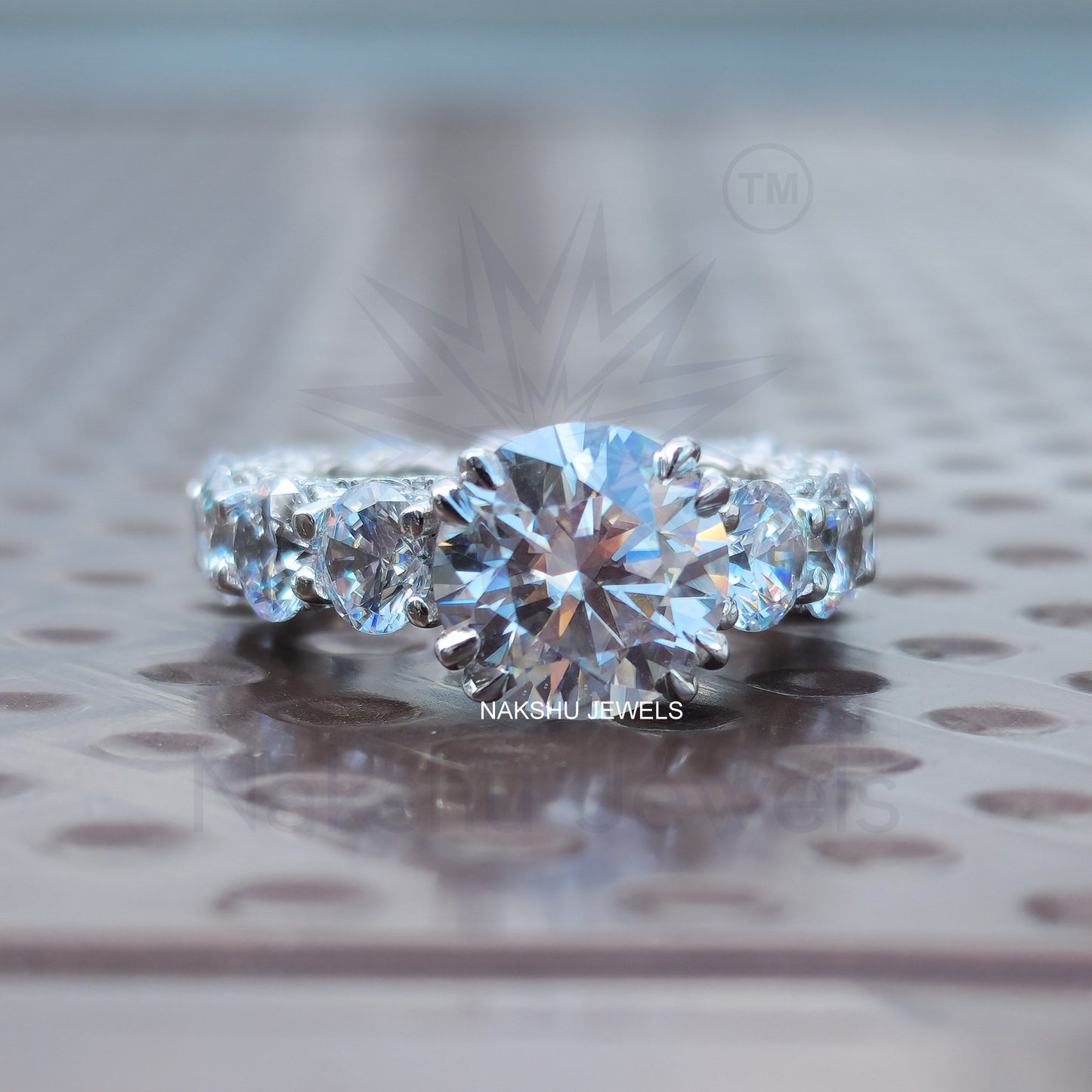 Brilliant Cut Moissanite Full Eternity Wedding Pave Engagement Ring