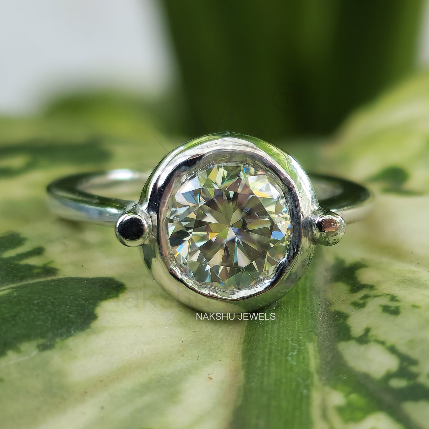 Round Cut Solitaire Bezel Set Moissanite Engagement Ring