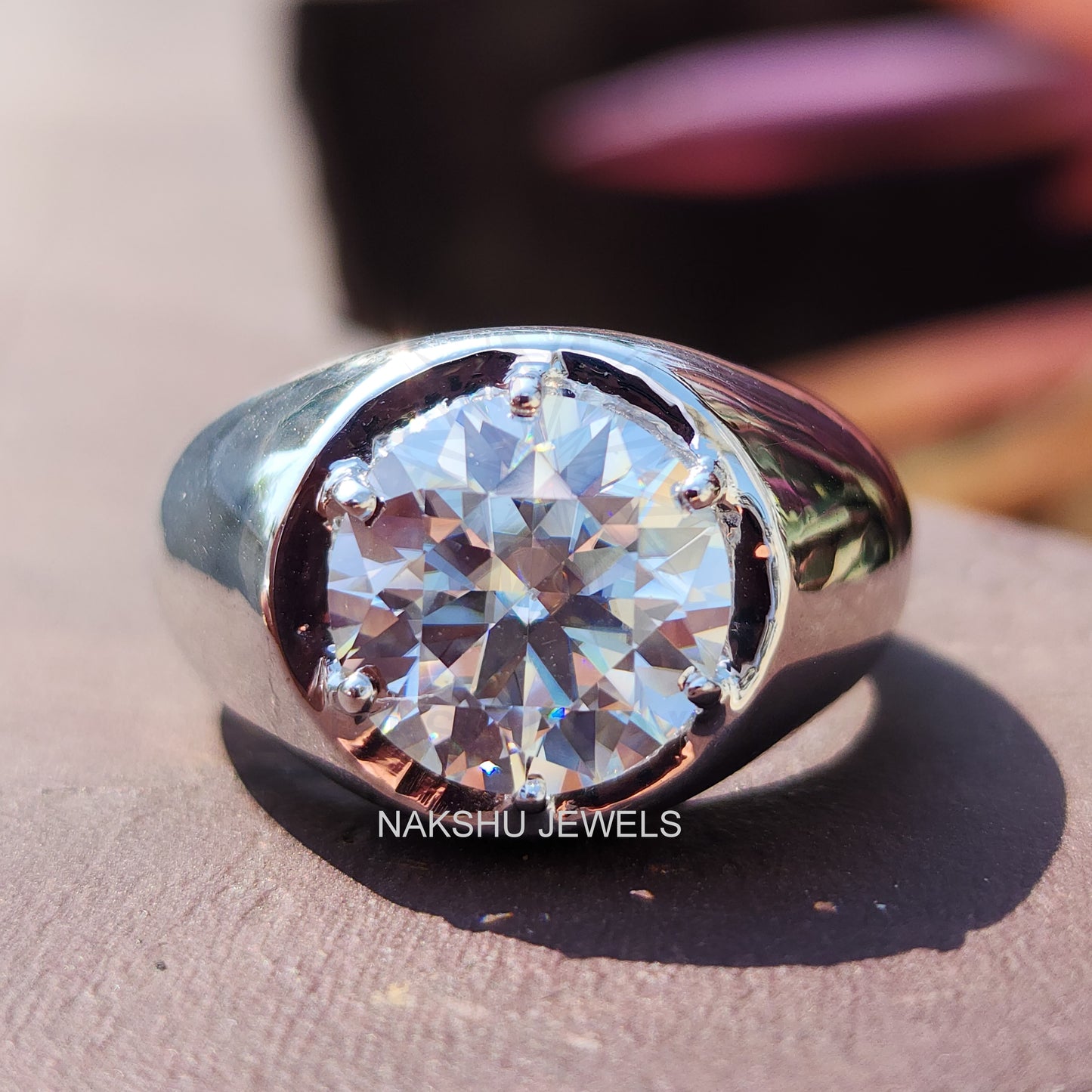 Round Brilliant Cut Men's Moissanite Solitaire Engagement Ring