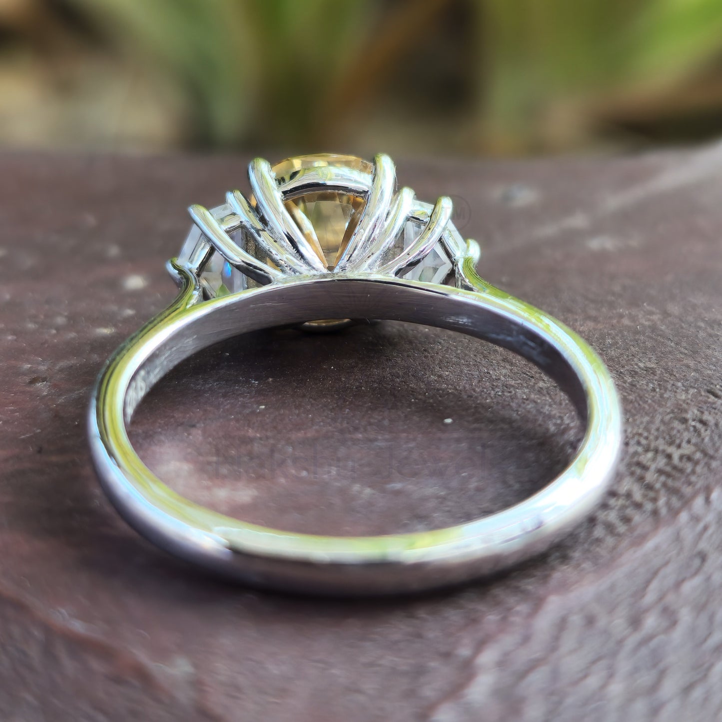 Canary Yellow Cushion Cut Moissanite Three Stones Engagement Ring