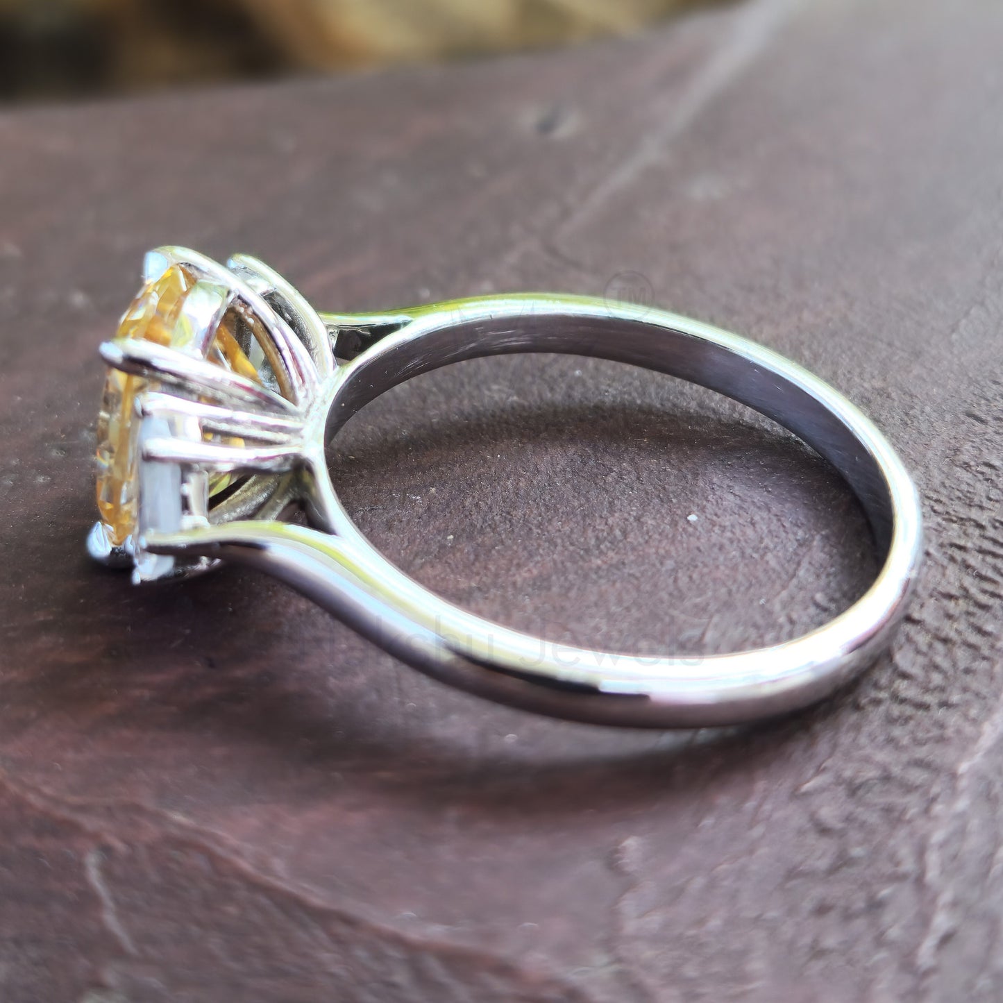 Canary Yellow Cushion Cut Moissanite Three Stones Engagement Ring