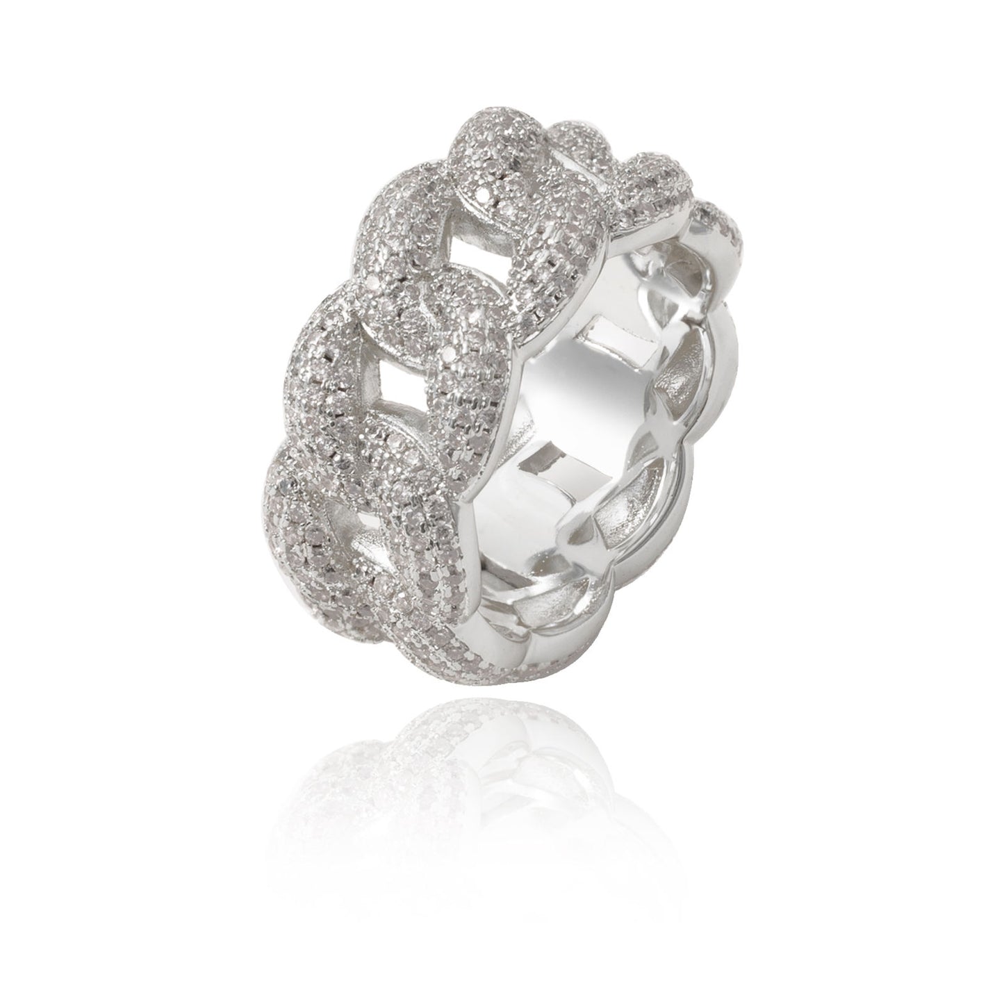 Fully Iced Out Moissanite Cuban Link Chain Rings For Men's, Rapper Hip Hop Ring Jewelry
