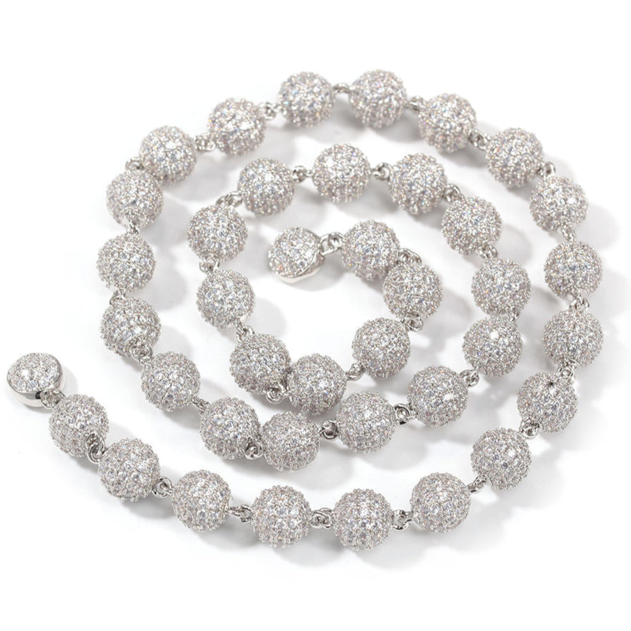 Iced Out Round Cut Moissanite Diamond Hip Hop Ball Chain In 925 Sterling Silver