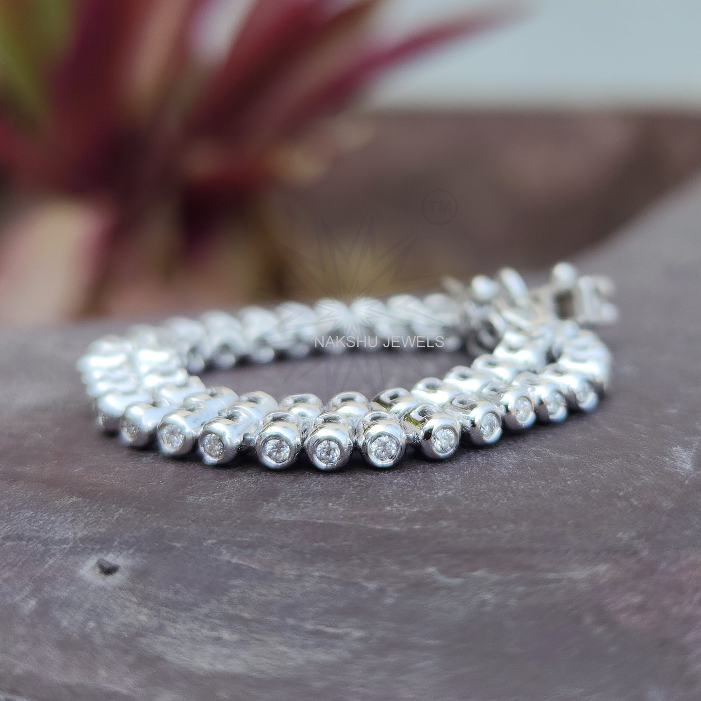 Classic 1.5 MM Colorless Round Moissanite Bezel Set Tennis Bracelet For Her