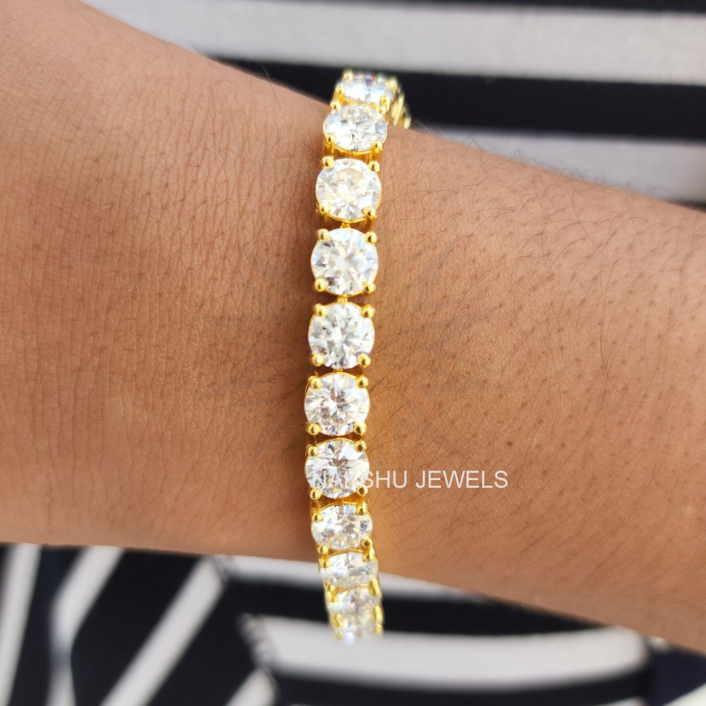 Dazzling 6.0 MM Round Moissanite Four Prong Silver Tennis Bracelet