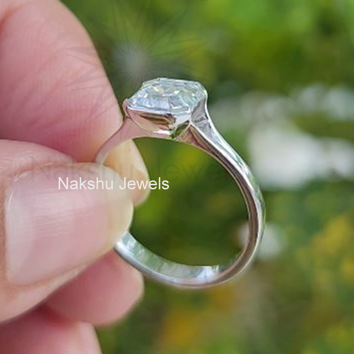 Asscher Cut Solitaire Moissanite Engagement Ring