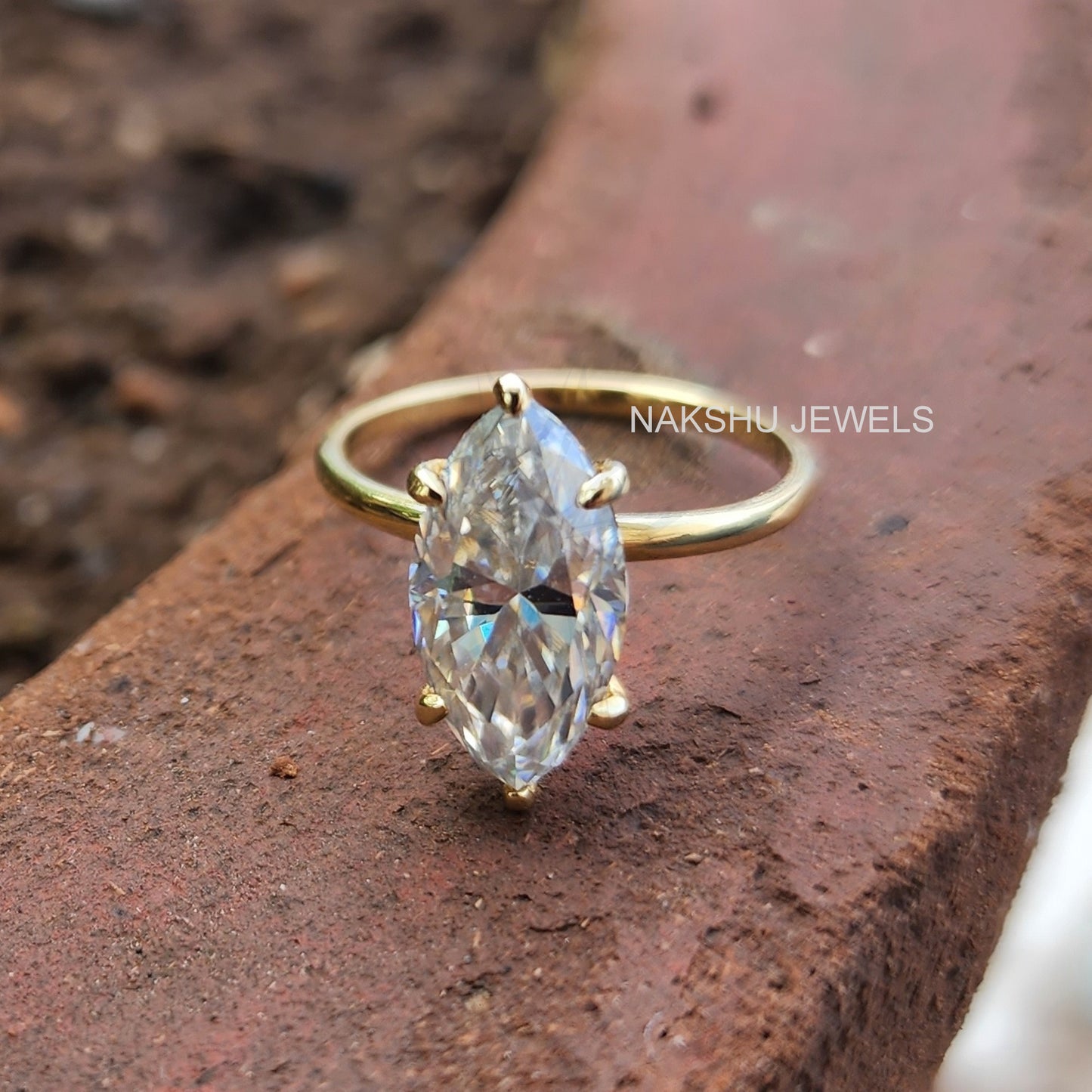 Solitaire Marquise Cut Moissanite Engagement Ring