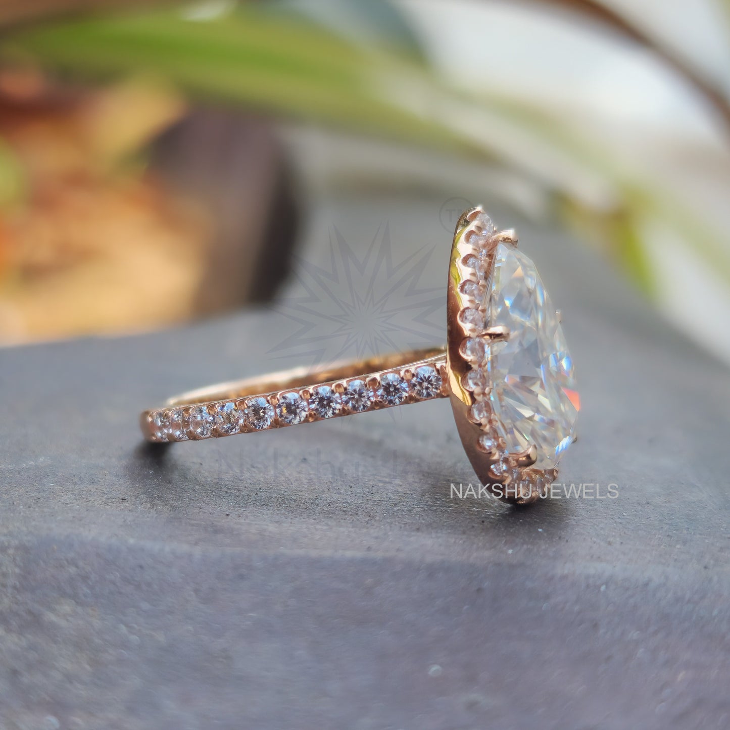 Pear Cut Moissanite Halo Engagement Wedding Ring Set