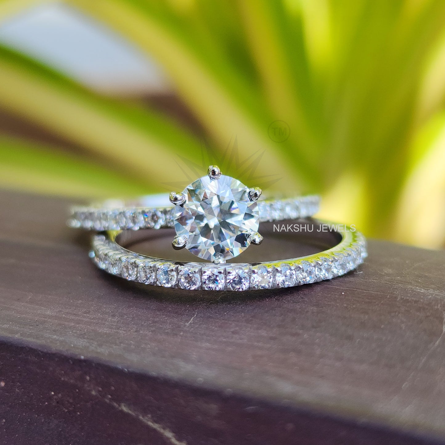 Round Cut Moissanite Pave Wedding Ring Set Moissanite Bridal Set Engagement Ring