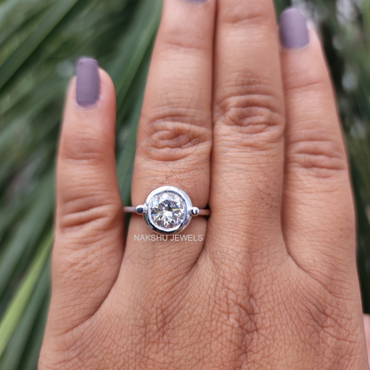 Round Cut Solitaire Bezel Set Moissanite Engagement Ring