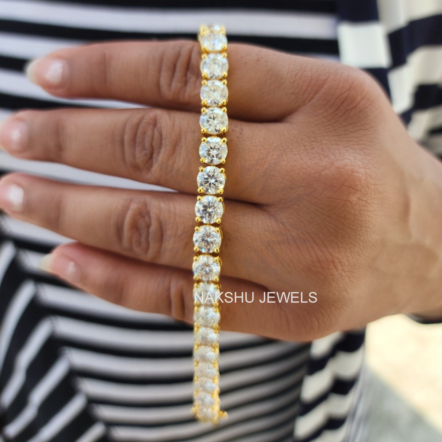 Dazzling 6.0 MM Round Moissanite Four Prong Silver Tennis Bracelet