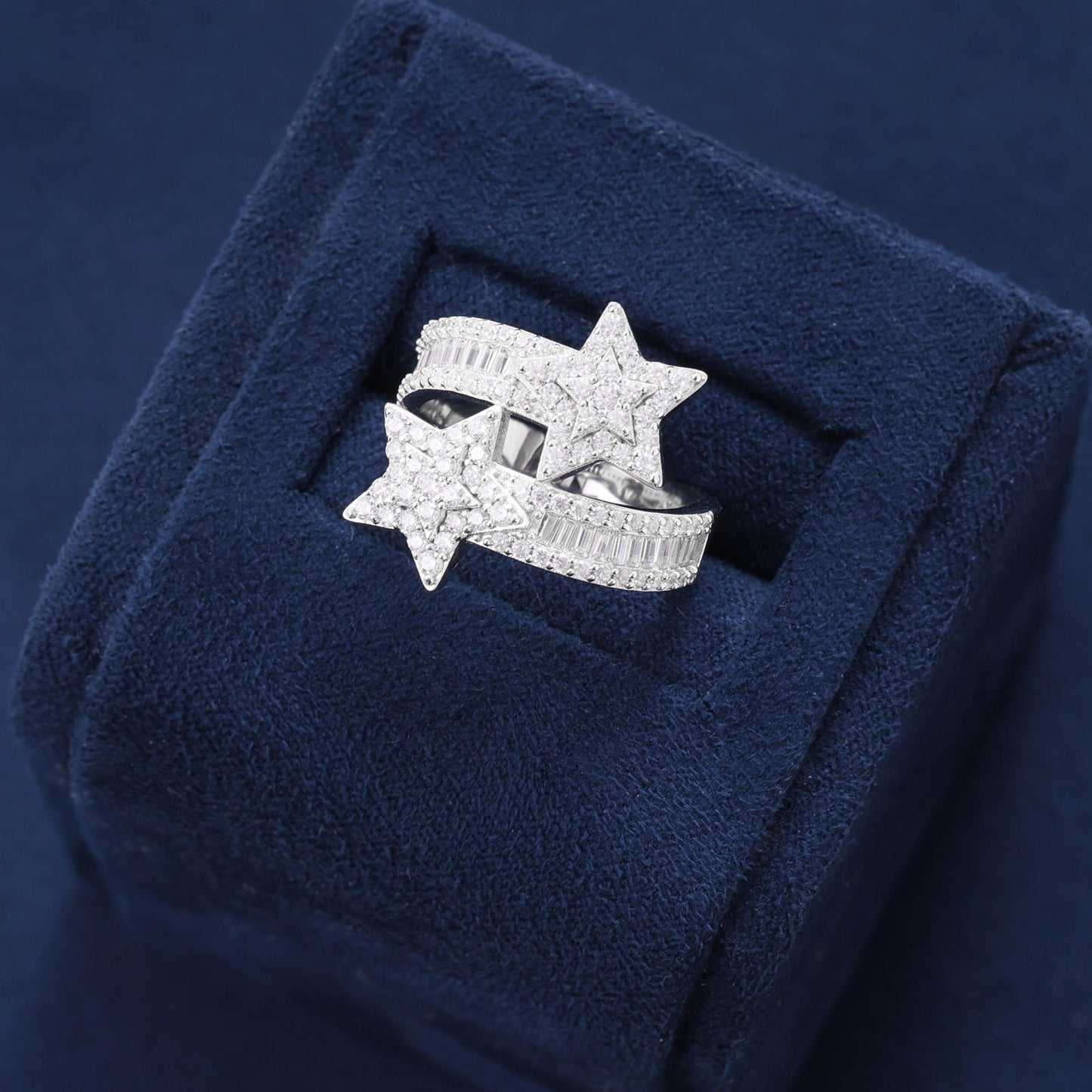 Adjustable Hip Hop Moissanite Two Stare Engagement Fully Iced Out But Down Ring Jewelry For Men and Women