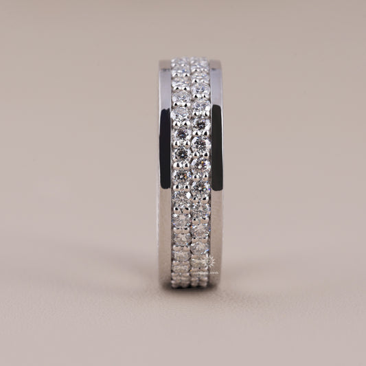 Three-Row Moissanite Full Eternity Band with Beveled Edges