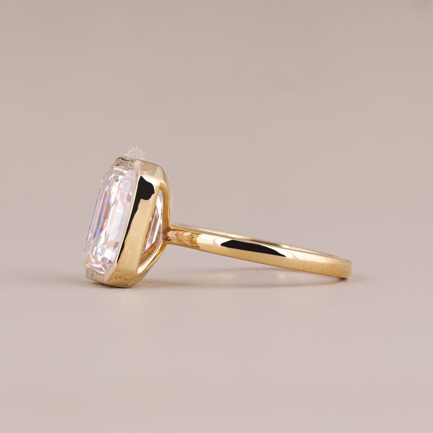 Bezel Set Emerald Cut Moissanite Solitaire Engagement Wedding Ring