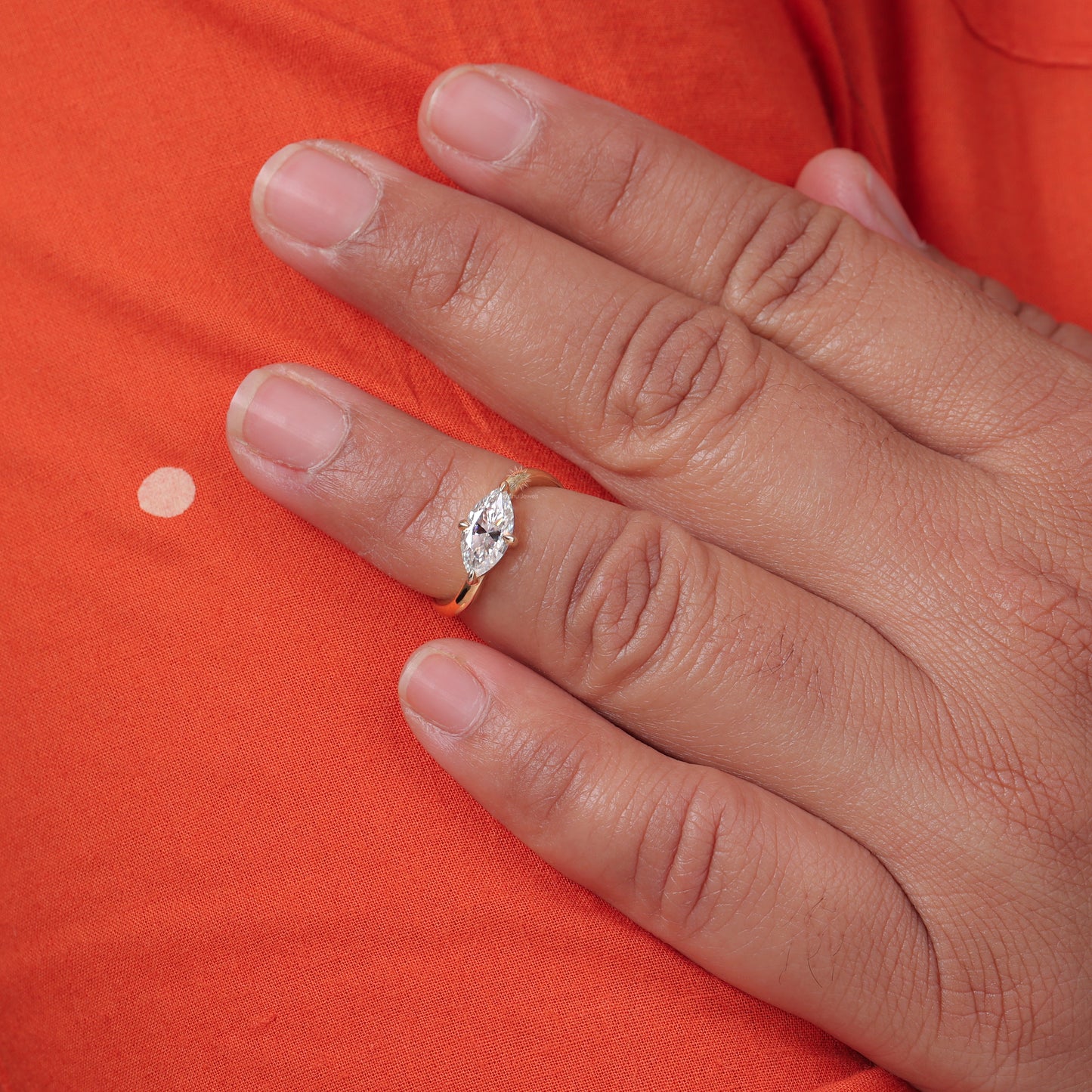 East West Marquise Cut Moissanite Solitaire Bypass Engagement Wedding Ring