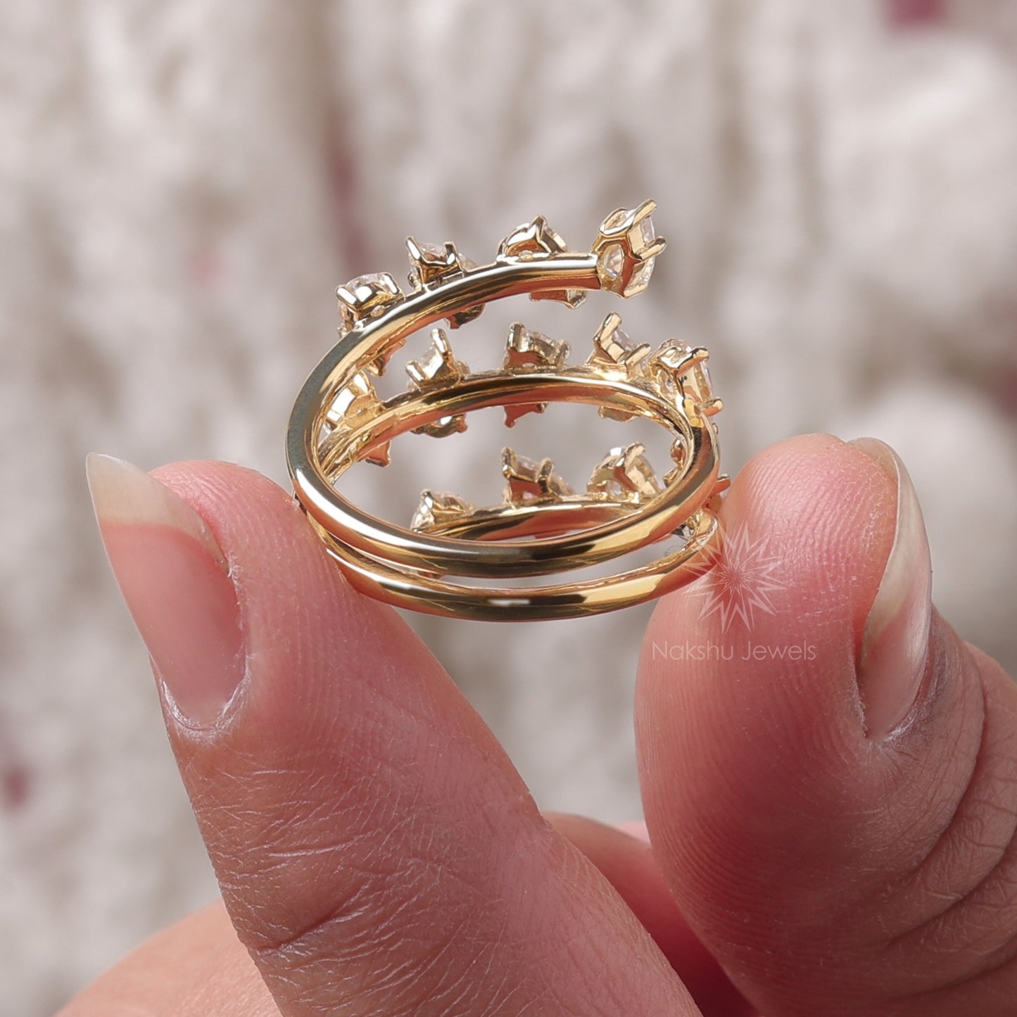 Pear Cut Moissanite Spiral Wrap Ring with Scattered Cluster Design