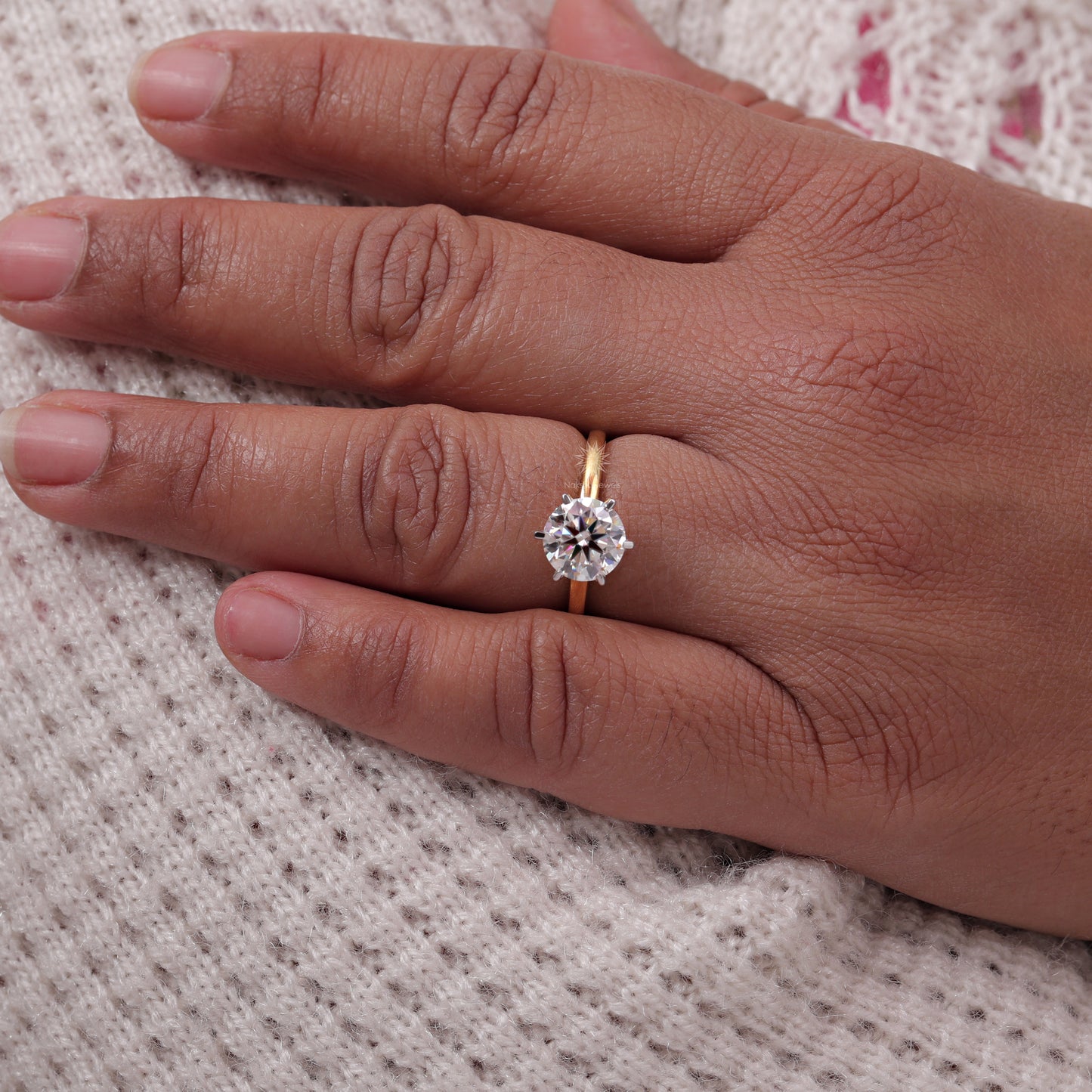 Brilliant Round Cut Moissanite Six Prong Engagement Ring In 14K Solid Gold