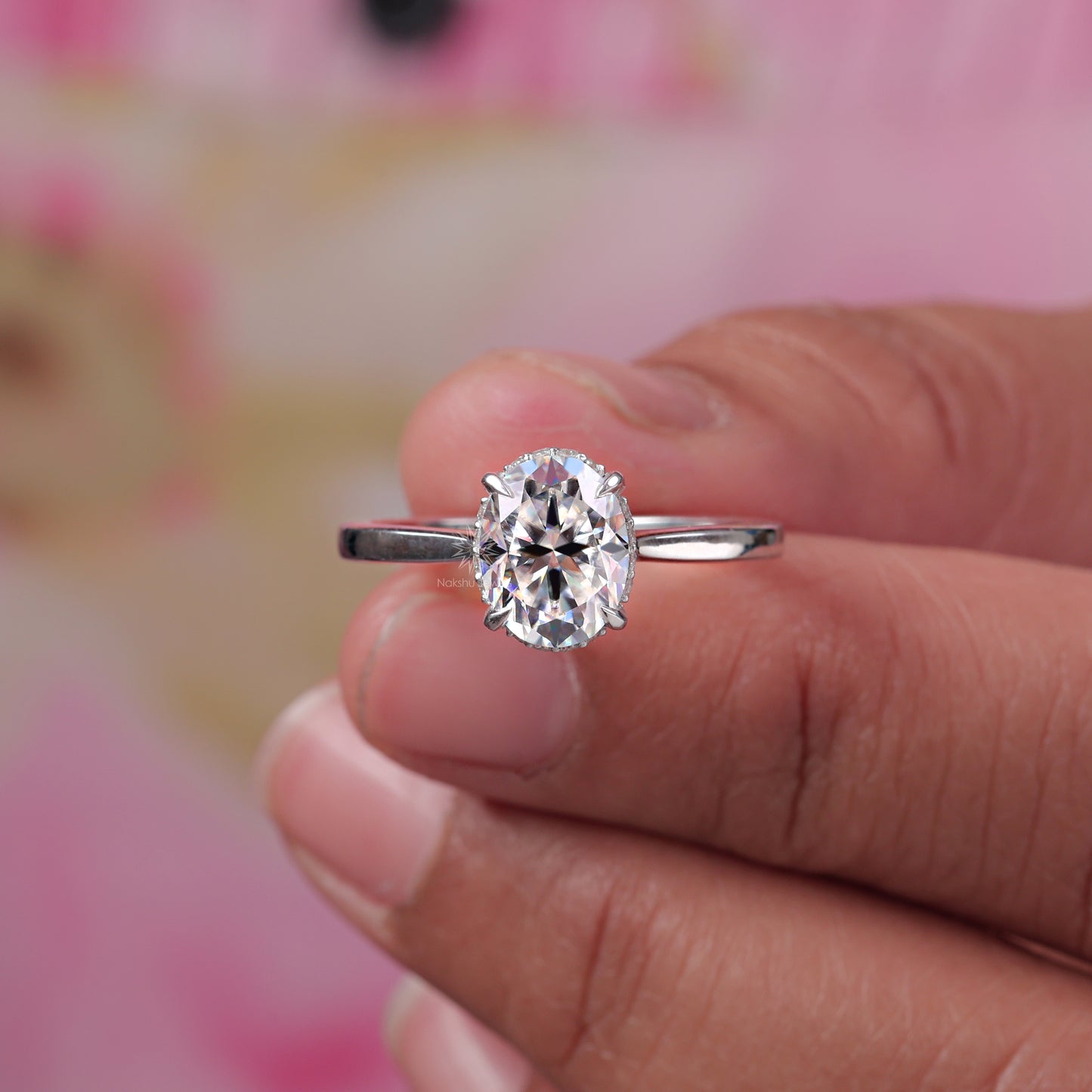 Hidden Halo Oval Cut Moissanite Solitaire Engagement Wedding Ring For Women