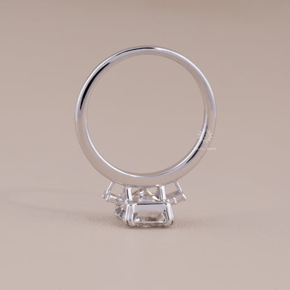 Emerald Cut Moissanite Three Stone Engagement Ring, 14K Gold 3 Stone Wedding Ring For Women