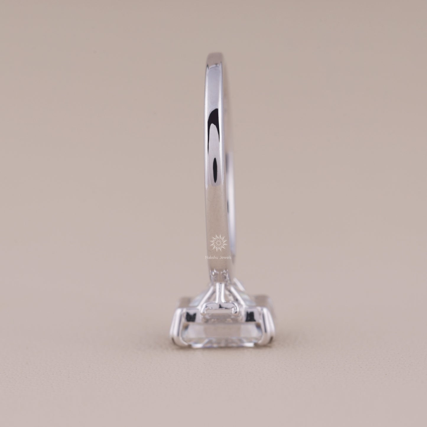 Emerald Cut Moissanite Three Stone Engagement Ring, 14K Gold 3 Stone Wedding Ring For Women