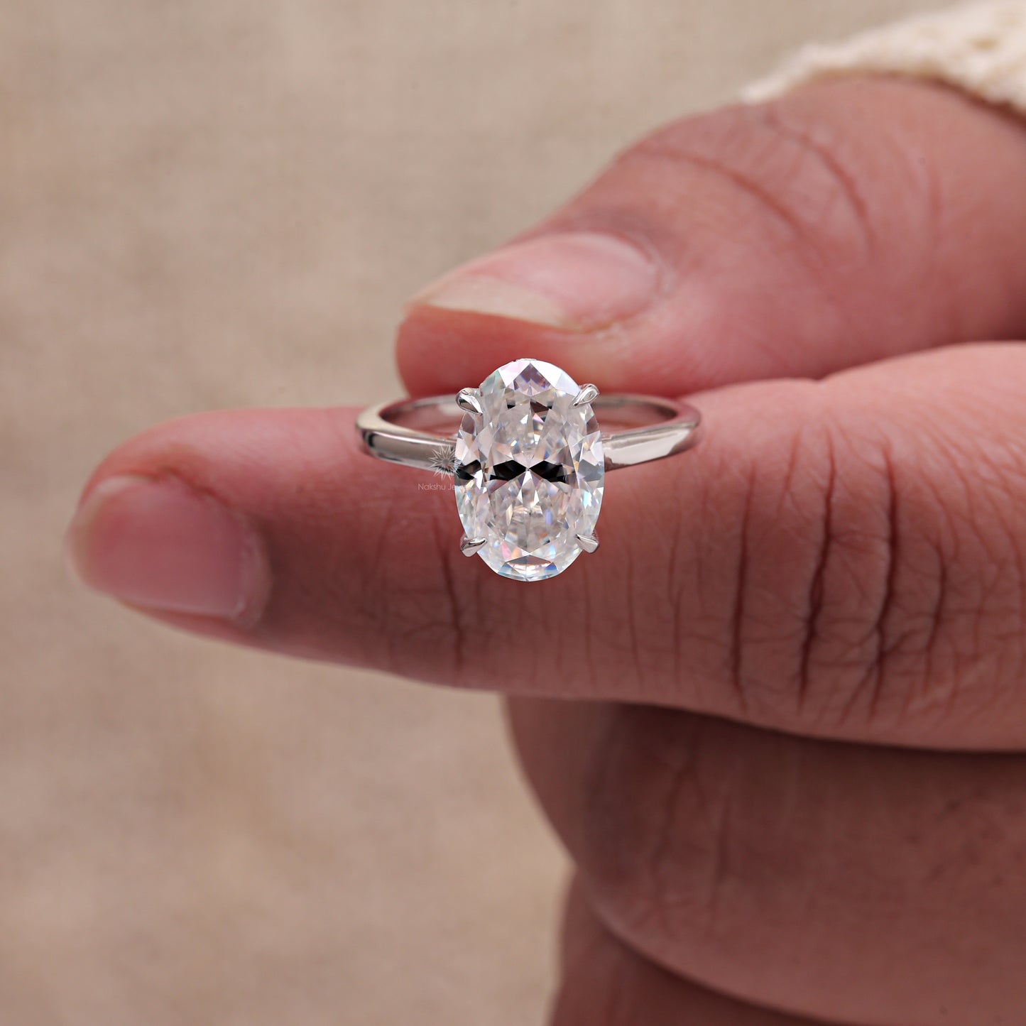 Solitaire Oval Cut Moissanite  Hidden Halo Engagement Ring In Solid Gold In Cathedral Setting Ring