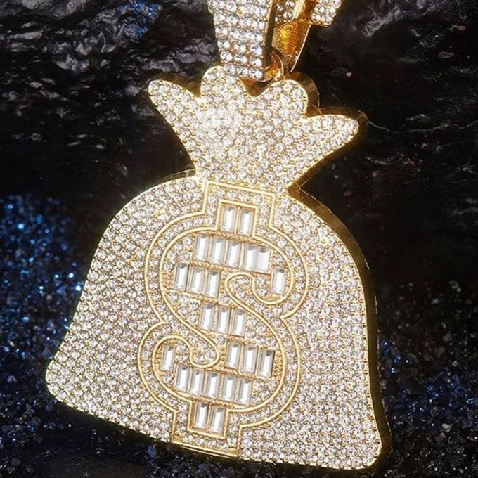 Luxury Iced Out VVS Moissanite Hip Hop Money Bag Pendant, S925 Sterling Silver - Gold Plated