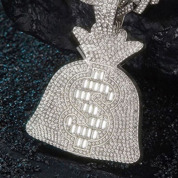 Luxury Iced Out VVS Moissanite Hip Hop Money Bag Pendant, S925 Sterling Silver - Gold Plated