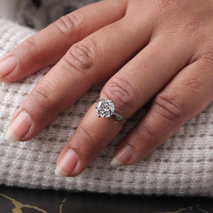 Round Cut Moissanite Solitaire Engagement Ring, 6 Prong Wedding Ring