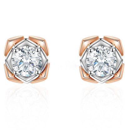 Round Moissanite Flower Stud Earrings In 14K Gold for Wife, Mother, Daughter