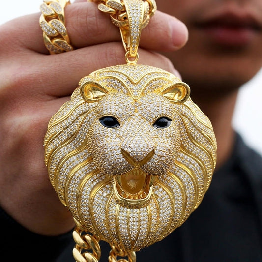 Gold Plated Fully Iced Out Moissanite Hip Hop Lion Face Pendant In 925 Sterling Silver For Men, Rapper