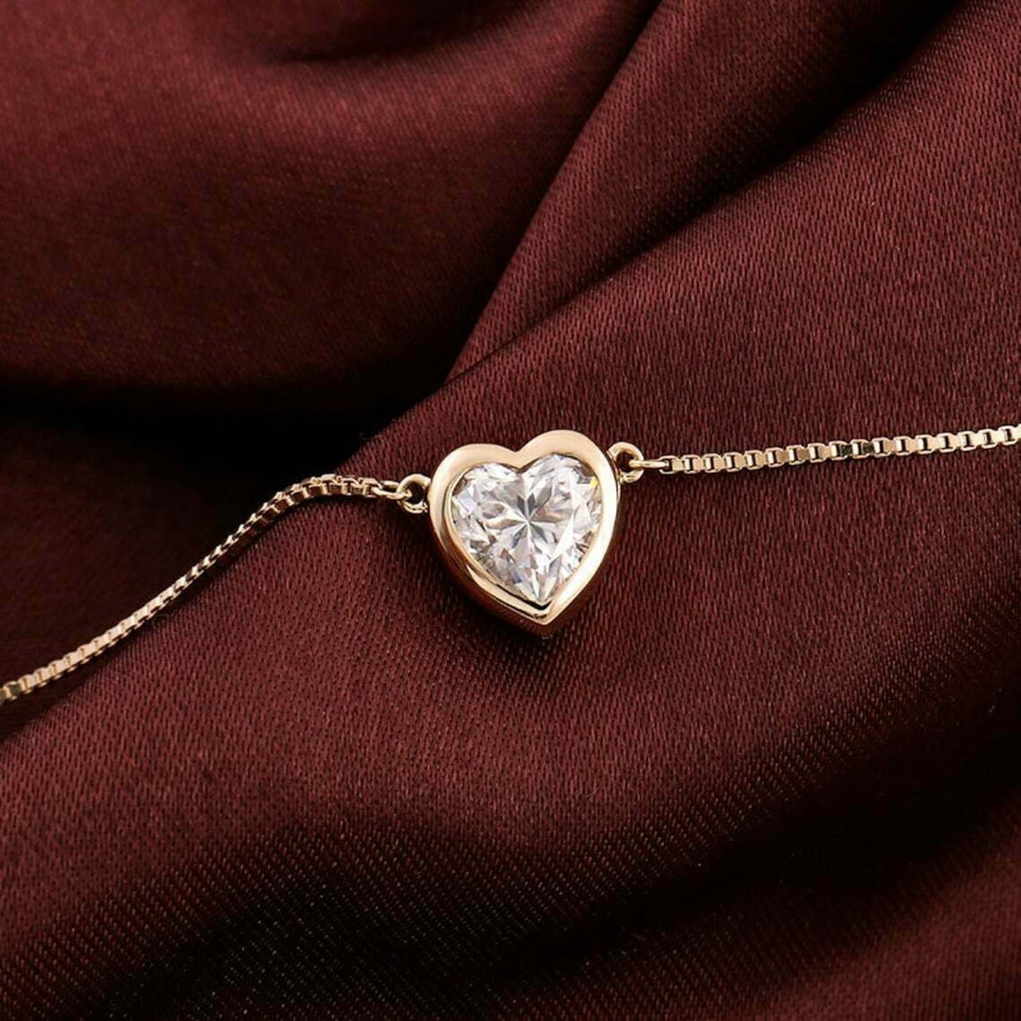 2 CT Heart Cut Moissanite Diamond Charm Pendant, 14K Solid Gold Moissanite Bezel Set Solitaire Pendant