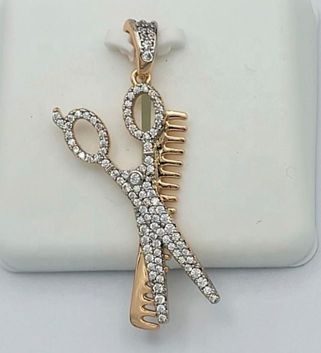 Round Cut Moissanite Barber Scissors Charm Pendant Specially For Barber