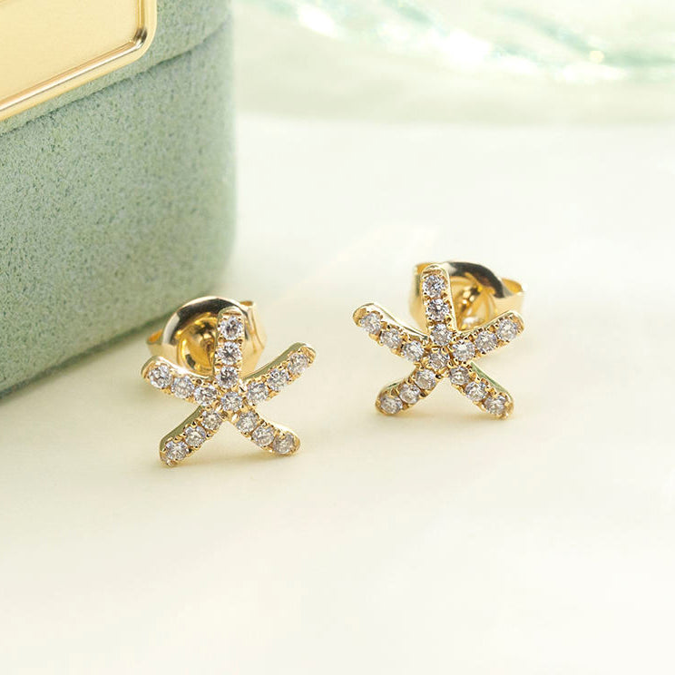 Round Cut Moissanite Starfish Push Back Stud Earring, Best For Gift