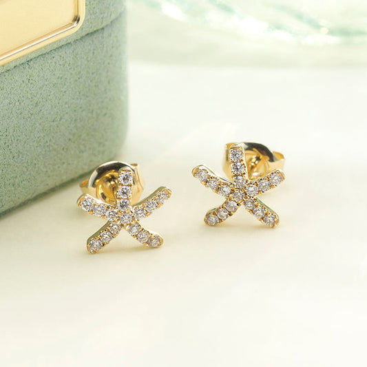 Round Cut Moissanite Starfish Push Back Stud Earring, Best For Gift
