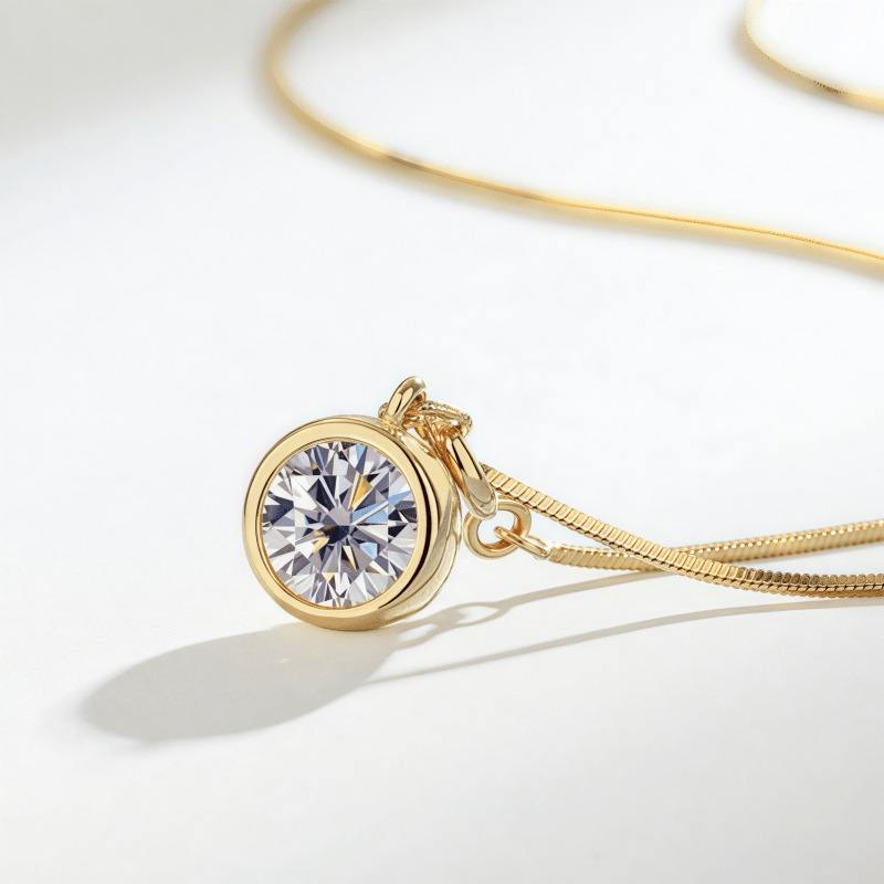 1 Ct Round Moissanite Bezel-Set Solitaire Pendant Jewelry For Women And Girl Only Pendant