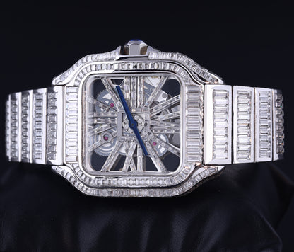 Fully Iced Out Skeleton Moissanite Diamond Watch