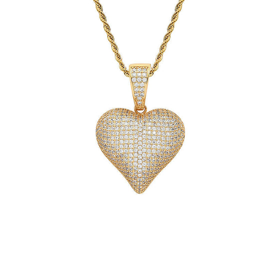 Hip Hop Paved Moissanite Diamond 3D Heart Iced Out Pendant Necklace For Men And Women