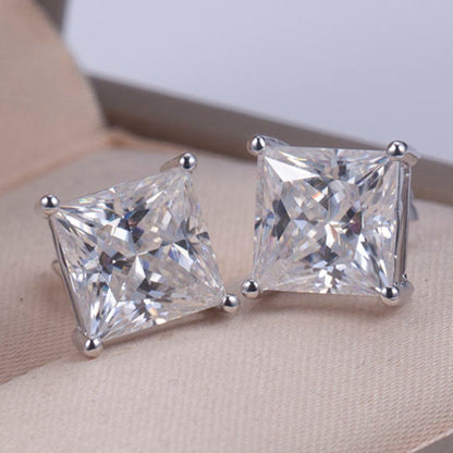 Princess Cut Colorless Moissanite Push Back Solitaire Stud Earring