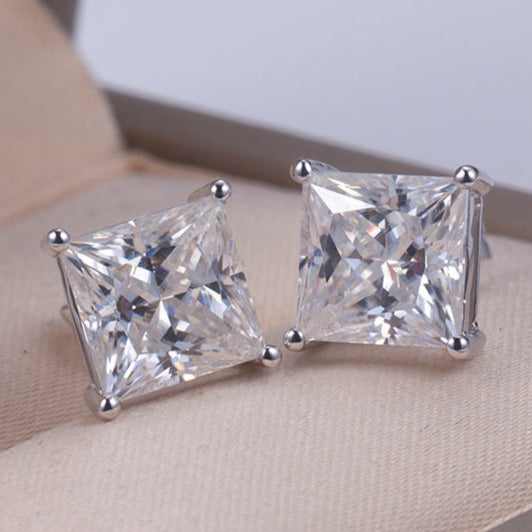 Princess Cut Colorless Moissanite Push Back Solitaire Stud Earring