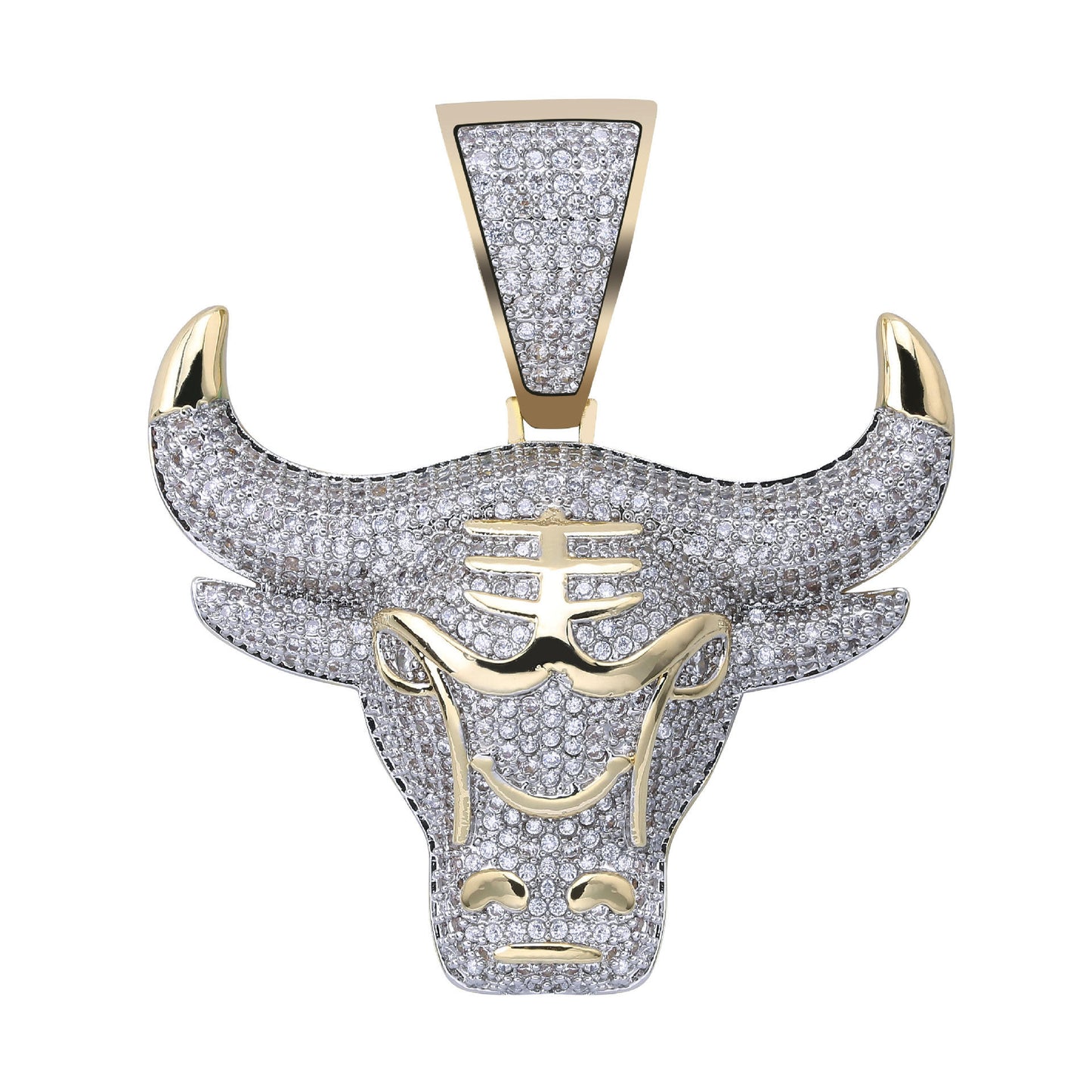 Hip Hop Moissanite Paved Ox Bull Head Pendant Necklace In 925 Sterling Silver For Rapper Men