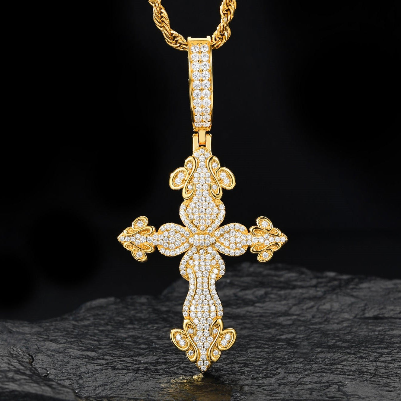 Round Cut Moissanite Hip Hop Cross Pendant For Rapper And Religious, 925 Sterling Silver Iced Out Jewelry For Men