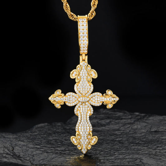 Round Cut Moissanite Hip Hop Cross Pendant For Rapper And Religious, 925 Sterling Silver Iced Out Jewelry For Men