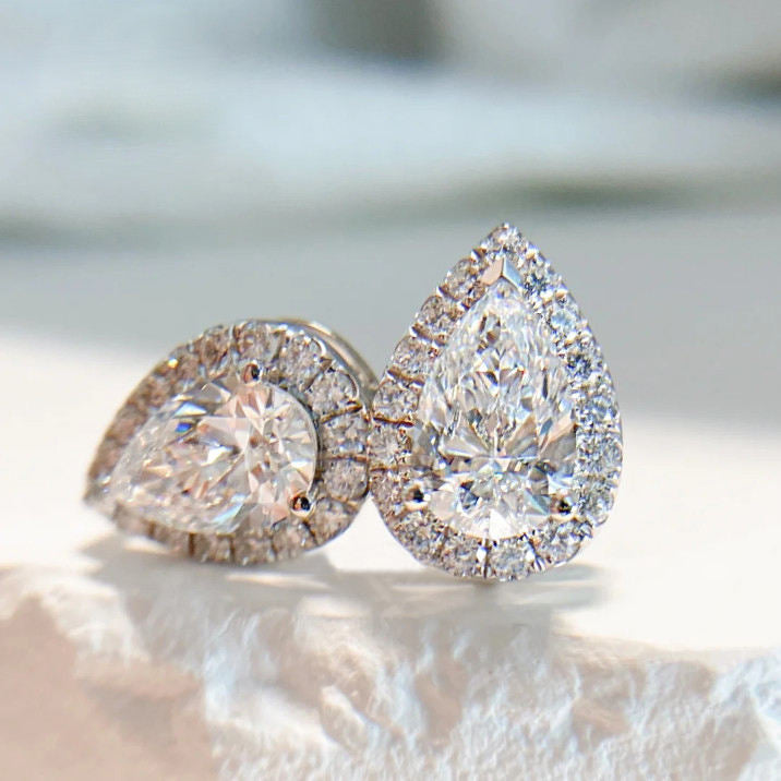 Pear Cut Colorless Classic Halo Moissanite Stud Earrings Gift For Wife, Mother, Daughter