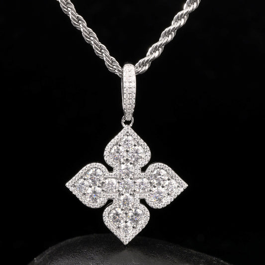 Iced Out Round Cut Moissanite Four Leaf Hip Hop Charm Pendant Jewelry